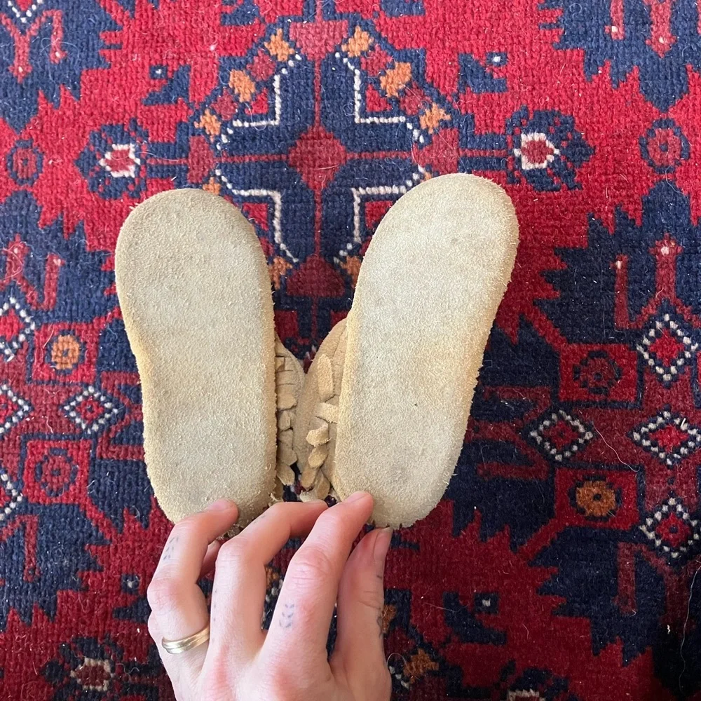 Kids Suede Fringe Moccasin Boots - Tan